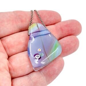 Dichroic Glass Pendant Necklace | Sterling Silver 925 | Colorful Artisan | 16.5"